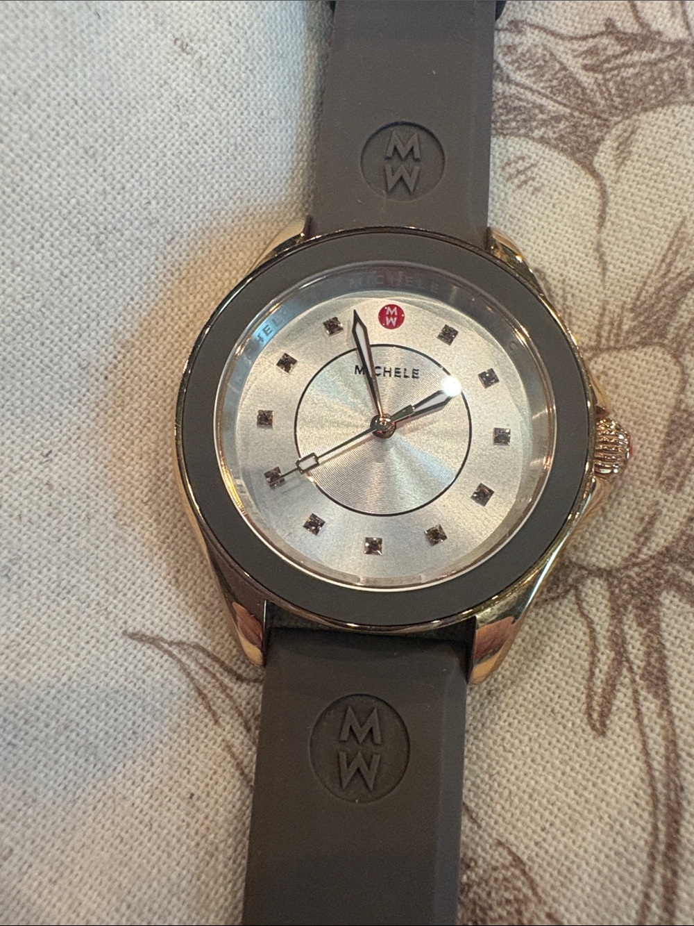 Michele Silver Dial Watch with Gray Strap